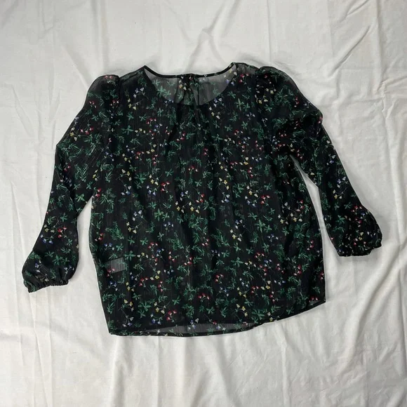 Banana Republic Sheer Floral Printed Peasant Style Top, Petite Large - Picture 3 of 4